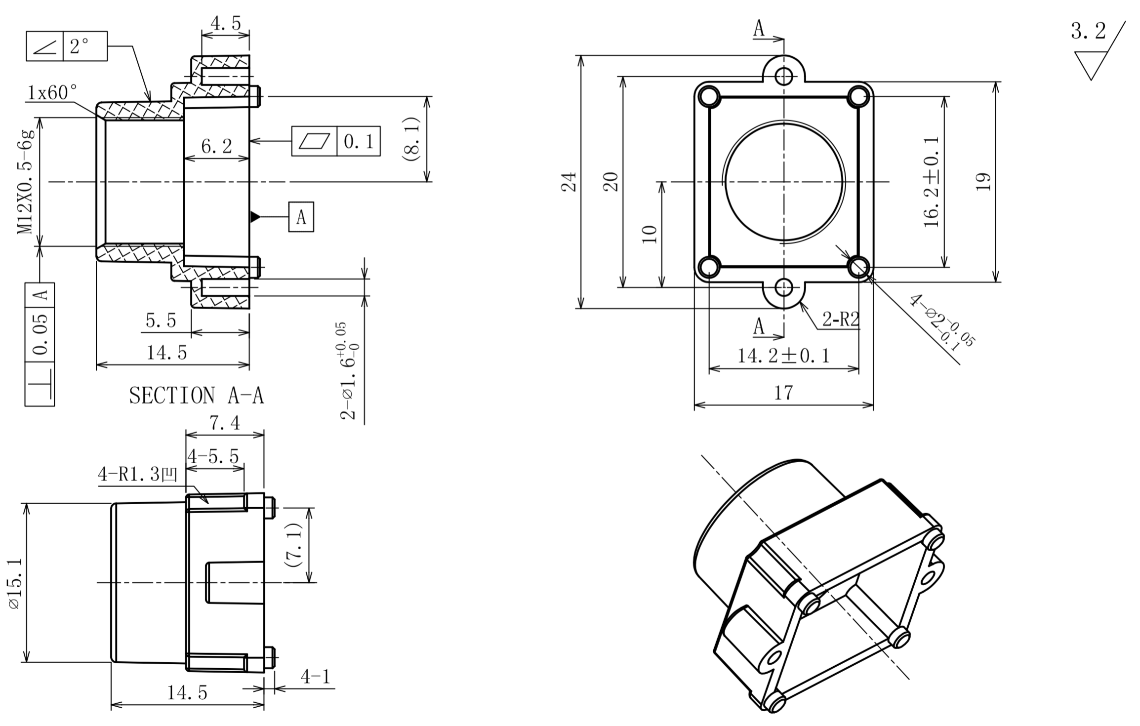 Objektivhalterung Lensholder M12x0 5 20 14 5 Vision Dimension