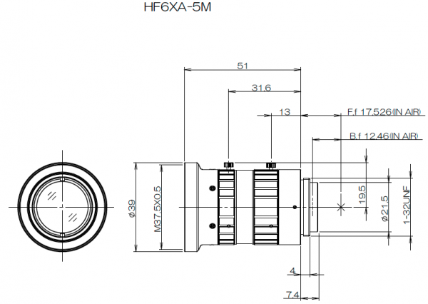 6 mm C-Mount Lens Fujinon HF6XA-5M - 1.9/6mm | Vision Dimension